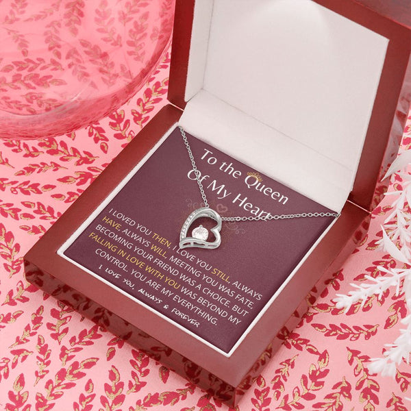 (Exclusive Offer) To The Queen Of My Heart - Forever Love Necklace - Burgundy Jewelry ShineOn Fulfillment 14k White Gold Finish Luxury Box 