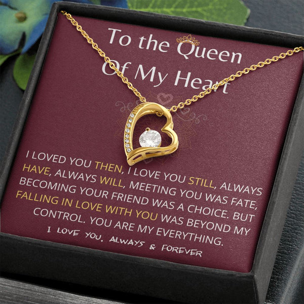 (Exclusive Offer) To The Queen Of My Heart - Forever Love Necklace - Burgundy Jewelry ShineOn Fulfillment 18k Yellow Gold Finish Standard Box 
