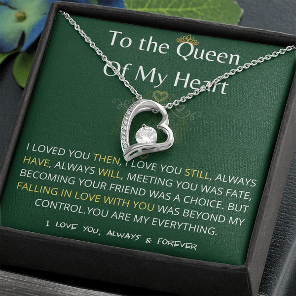 (Exclusive Offer) To The Queen Of My Heart - Forever Love Necklace - Green Jewelry ShineOn Fulfillment 14k White Gold Finish Standard Box 