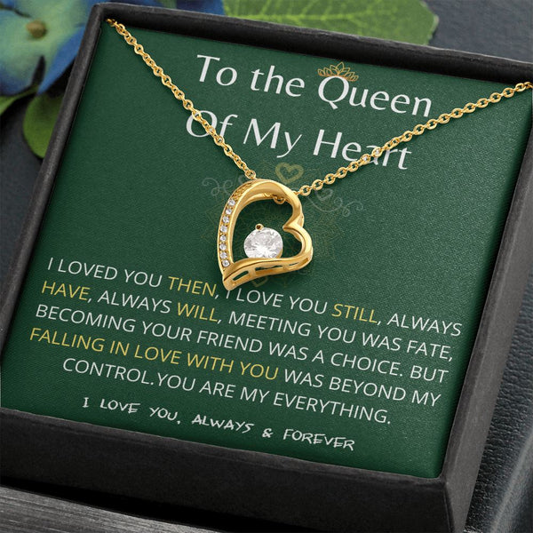 (Exclusive Offer) To The Queen Of My Heart - Forever Love Necklace - Green Jewelry ShineOn Fulfillment 18k Yellow Gold Finish Standard Box 