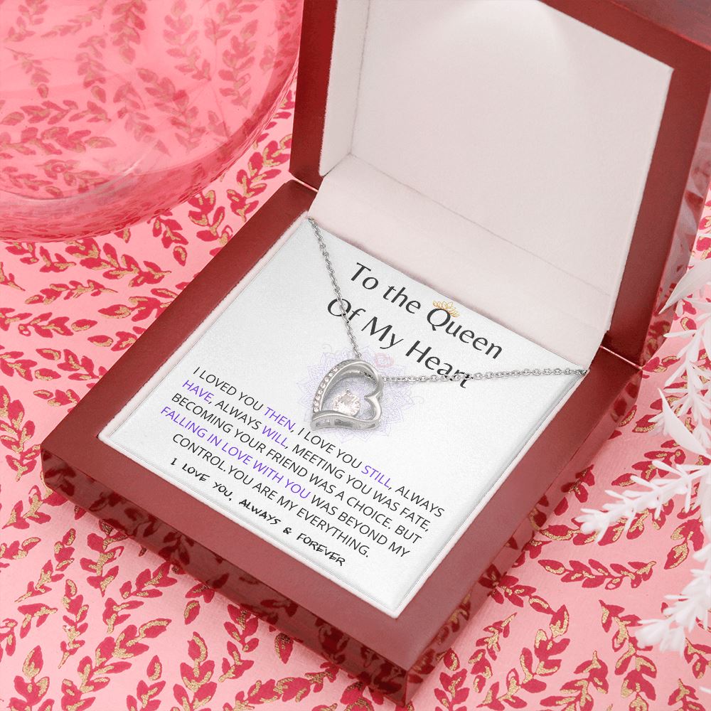 (Exclusive Offer) To The Queen Of My Heart - Forever Love Necklace - White Jewelry ShineOn Fulfillment 14k White Gold Finish Luxury Box 