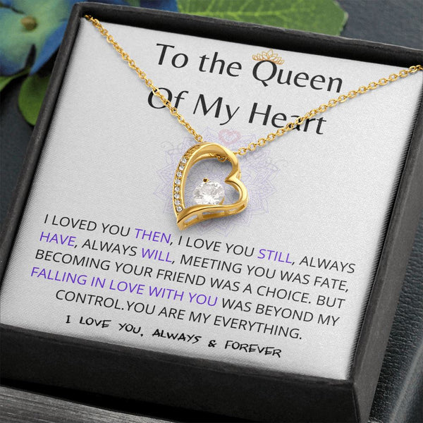 (Exclusive Offer) To The Queen Of My Heart - Forever Love Necklace - White Jewelry ShineOn Fulfillment 18k Yellow Gold Finish Standard Box 