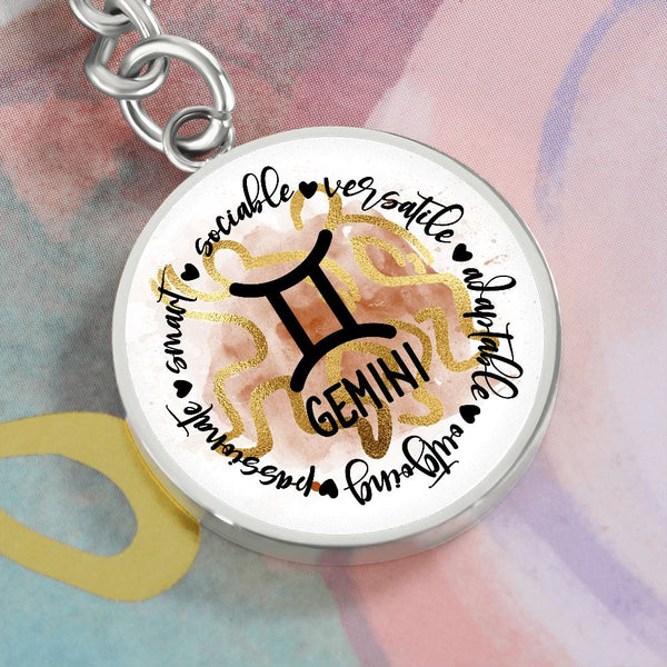 GEMINI: Passionate, Smart, Sociable, Versatile, Adaptable, Outgoing. - Graphic Circle Keychain Jewelry ShineOn Fulfillment 