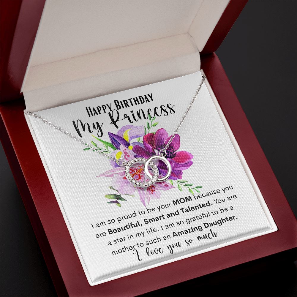 Happy Birthday My Princess - The Perfect Pair Necklace for a daughter. Jewelry ShineOn Fulfillment Mahogany Style Luxury Box 