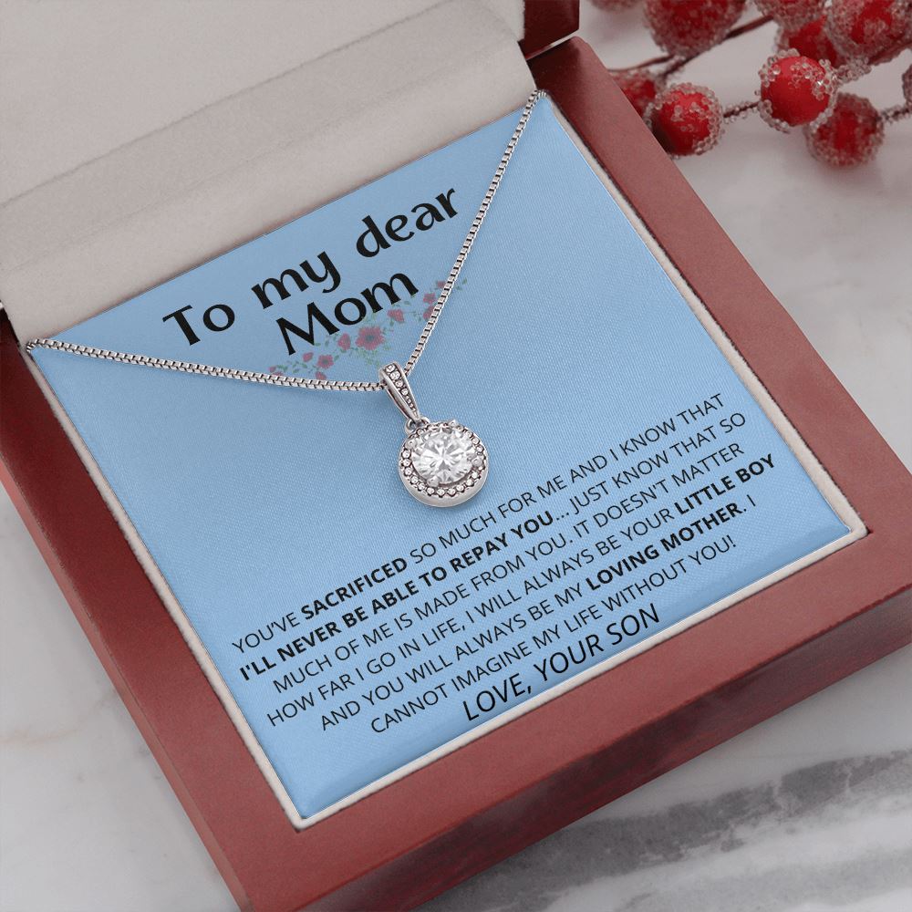 light blue- To My Dear Mom | I Can't Imagine My Life Without You | From Son to Mother Necklace Jewelry ShineOn Fulfillment Mahogany Style Luxury Box 