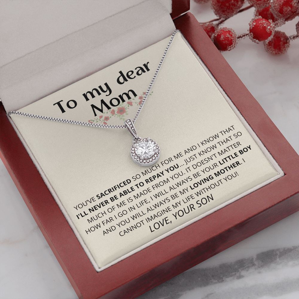 Light Cream -To My Dear Mom | I Can't Imagine My Life Without You | From Son to Mother Necklace Jewelry ShineOn Fulfillment Mahogany Style Luxury Box 