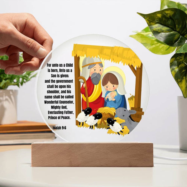 Light Up Your Holiday Spirit: Artistic Acrylic Nativity Scene with LED Colors and Inspirational Verse. Acrylic/Square ShineOn Fulfillment 
