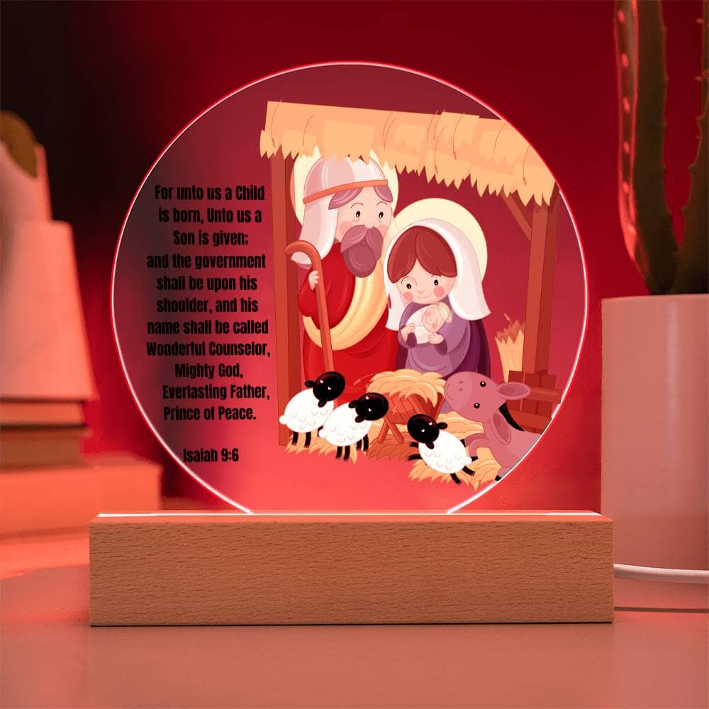 Light Up Your Holiday Spirit: Artistic Acrylic Nativity Scene with LED Colors and Inspirational Verse. Acrylic/Square ShineOn Fulfillment