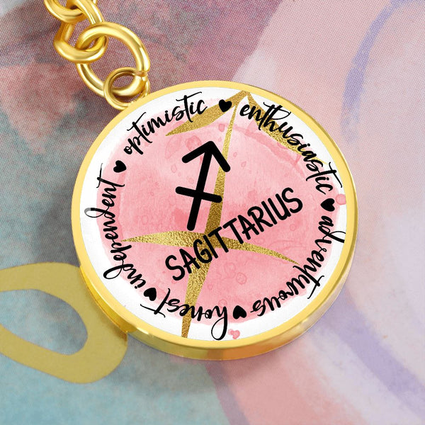 Sagittarius: Optimistic, enthusiastic, adventurous, honest, independent - Graphic Circle Keychain Jewelry ShineOn Fulfillment Luxury Keychain (18K Yellow Gold Finish) No 