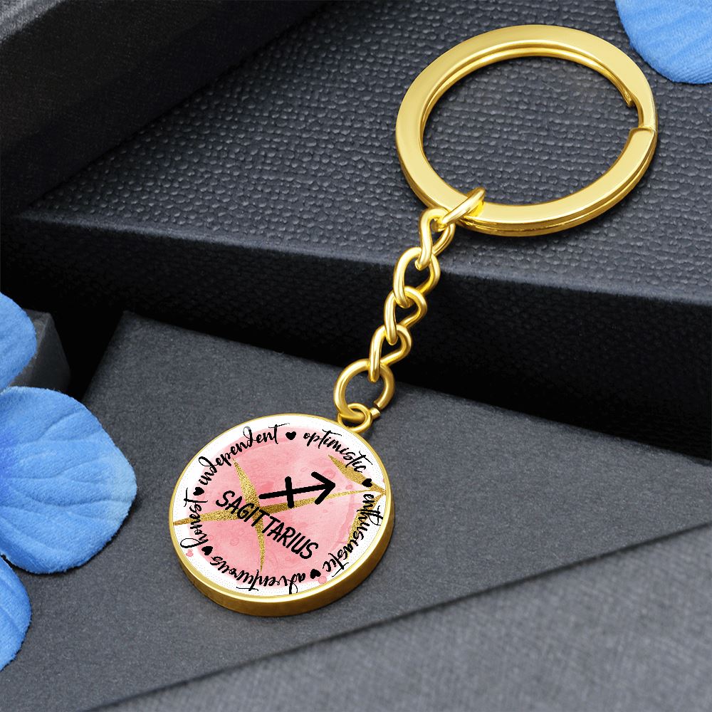 Sagittarius: Optimistic, enthusiastic, adventurous, honest, independent - Graphic Circle Keychain Jewelry ShineOn Fulfillment Luxury Keychain (18K Yellow Gold Finish) Yes 