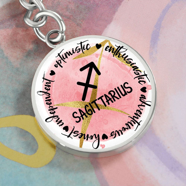 Sagittarius: Optimistic, enthusiastic, adventurous, honest, independent - Graphic Circle Keychain Jewelry ShineOn Fulfillment Luxury Keychain (.316 Surgical Steel) No 