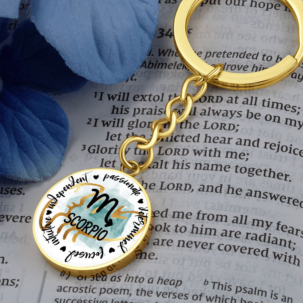SCORPIO: Passionate, determined, focused, intuitive, independent - Graphic Circle Keychain Jewelry ShineOn Fulfillment Luxury Keychain (18K Yellow Gold Finish) Yes 
