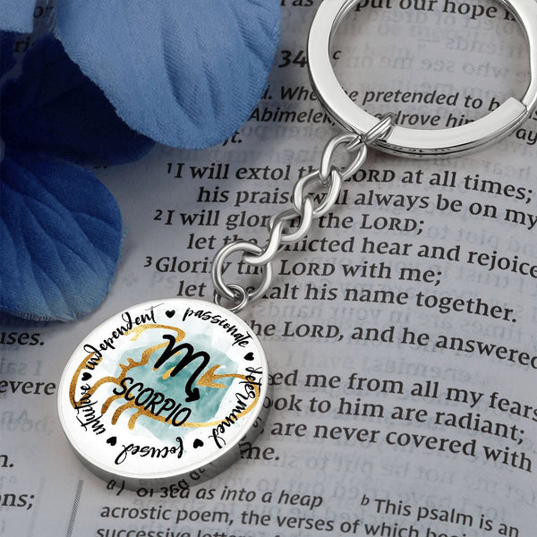 SCORPIO: Passionate, determined, focused, intuitive, independent - Graphic Circle Keychain Jewelry ShineOn Fulfillment Luxury Keychain (.316 Surgical Steel) Yes 