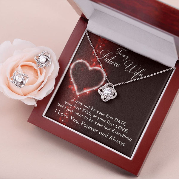 Surprise your Future Wife - Love Knot Earring & Necklace Set! Jewelry ShineOn Fulfillment Mahogany Style Luxury Box 