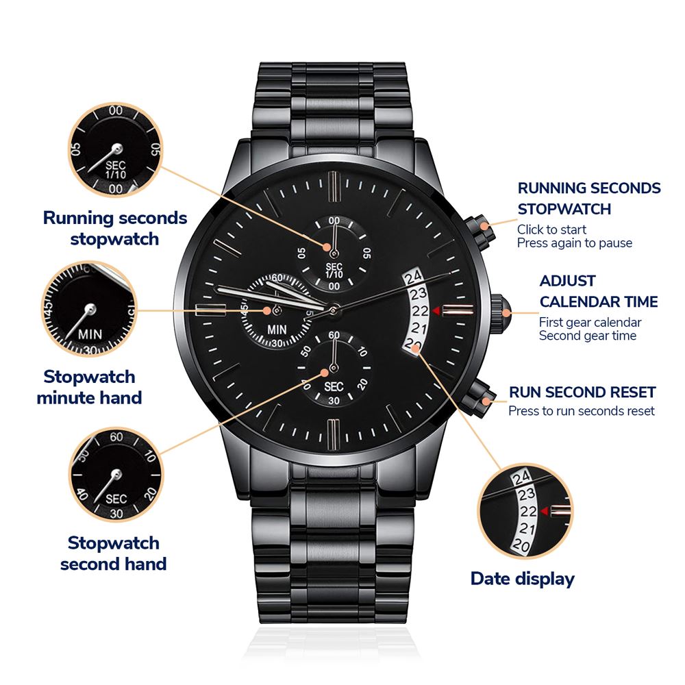 The best gift for your Dad -Engraved Design Black Chronograph Watch Jewelry ShineOn Fulfillment 