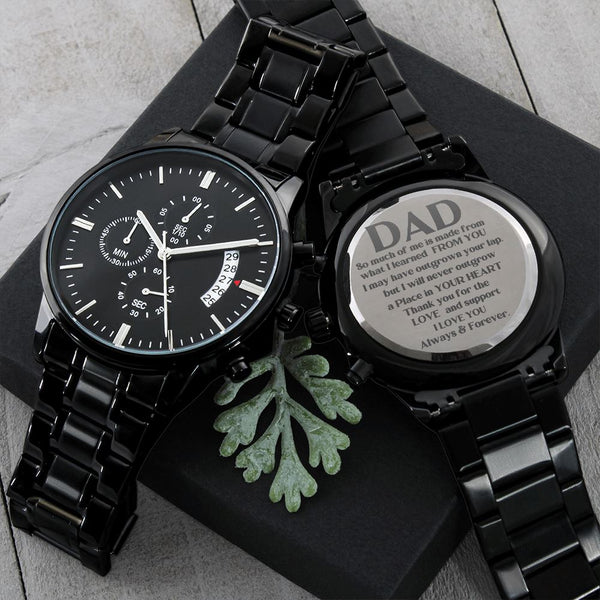 The best gift for your Dad -Engraved Design Black Chronograph Watch Jewelry ShineOn Fulfillment Standard Box 