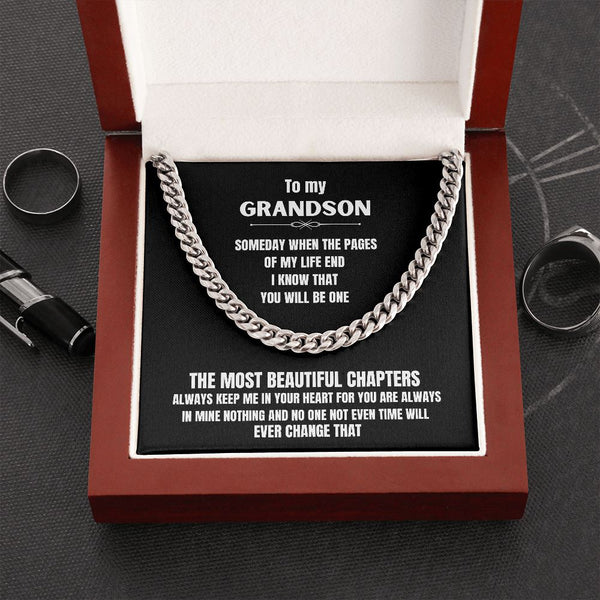 To m y Grandson - Someday when the pages of my life end... - Cuban Link Chain Necklace Jewelry ShineOn Fulfillment Cuban Link Chain (Stainless Steel) 