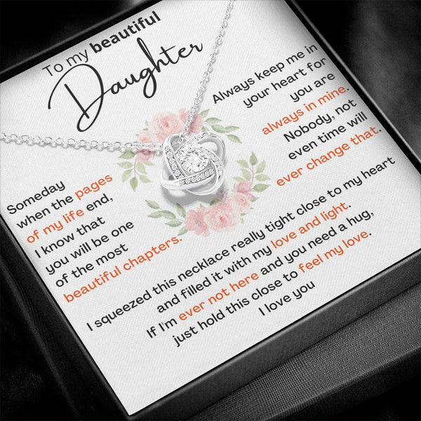 To My Beautiful Daughter - the most beautiful chapters- Love Knot Necklace Jewelry ShineOn Fulfillment 14K White Gold Finish Standard Box 