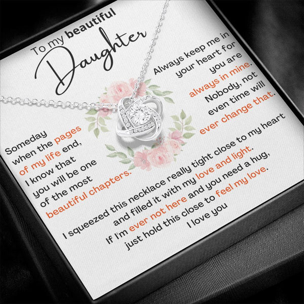 To My Beautiful Daughter - the most beautiful chapters- Love Knot Necklace Jewelry ShineOn Fulfillment 14K White Gold Finish Standard Box