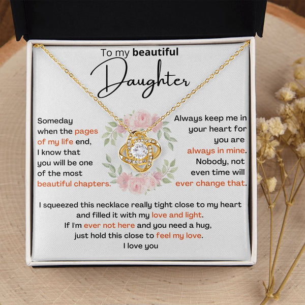 To My Beautiful Daughter - the most beautiful chapters- Love Knot Necklace Jewelry ShineOn Fulfillment 18K Yellow Gold Finish Standard Box 