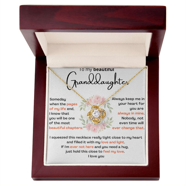 To My Beautiful Granddaughter - the most beautiful chapters- Love Knot Necklace Jewelry ShineOn Fulfillment 18K Yellow Gold Finish Luxury Box 