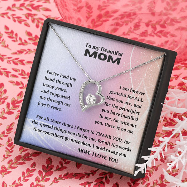 To my Beautiful Mom - Forever Love Necklace Jewelry ShineOn Fulfillment 14k White Gold Finish Standard Box 