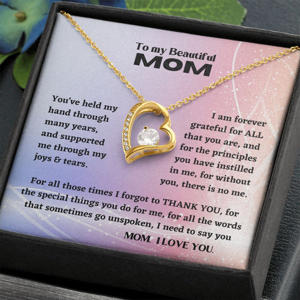 To my Beautiful Mom - Forever Love Necklace Jewelry ShineOn Fulfillment 18k Yellow Gold Finish Standard Box 