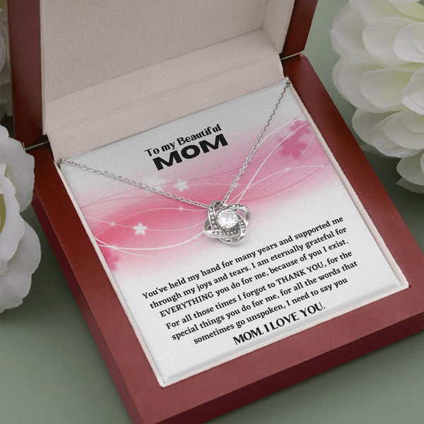 To my beautiful Mom, I love you - The Love Knot Necklace Jewelry ShineOn Fulfillment Mahogany Style Luxury Box (w/LED) 