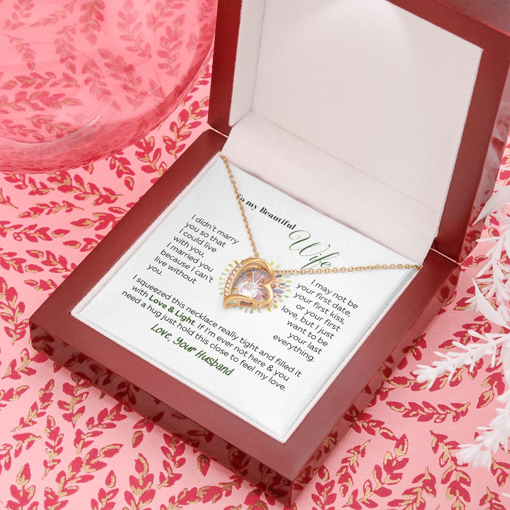To my Beautiful Wife - Forever Love Necklace Jewelry ShineOn Fulfillment 18k Yellow Gold Finish Luxury Box 