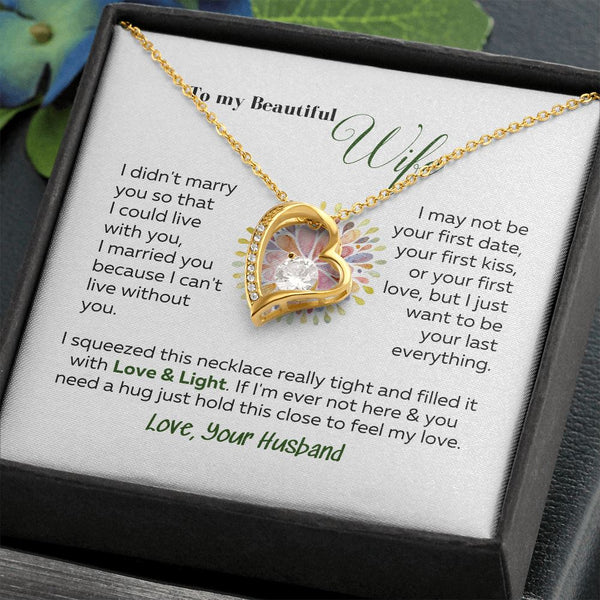 To my Beautiful Wife - Forever Love Necklace Jewelry ShineOn Fulfillment 18k Yellow Gold Finish Standard Box 