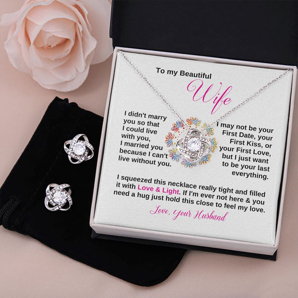 To my Beautiful Wife - Love Knot Earring & Necklace Set Jewelry ShineOn Fulfillment Standard Box 