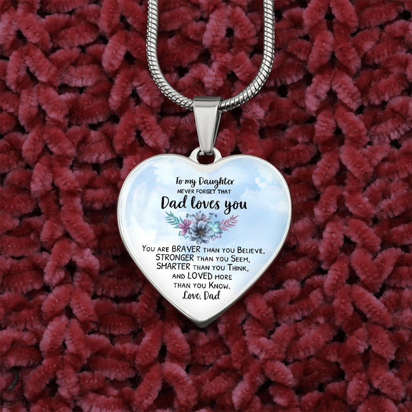 To my Daughter - Dad loves you - Luxury Heart Necklace Jewelry ShineOn Fulfillment Luxury Necklace (Silver) No 