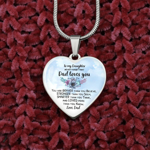 To my Daughter - Dad loves you - Luxury Heart Necklace Jewelry ShineOn Fulfillment Luxury Necklace (Silver) No