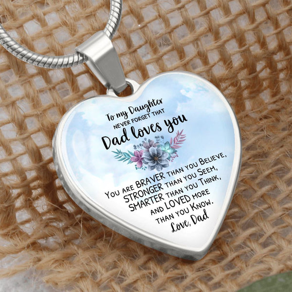 To my Daughter - Dad loves you - Luxury Heart Necklace Jewelry ShineOn Fulfillment Luxury Necklace (Silver) Yes 