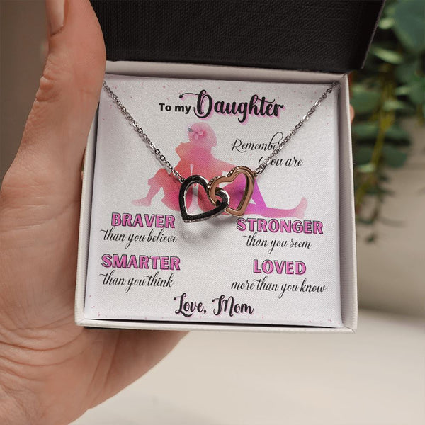 To my Daughter, Remember you are... - Interlocked Hearts Necklace Jewelry ShineOn Fulfillment Two Toned Box 