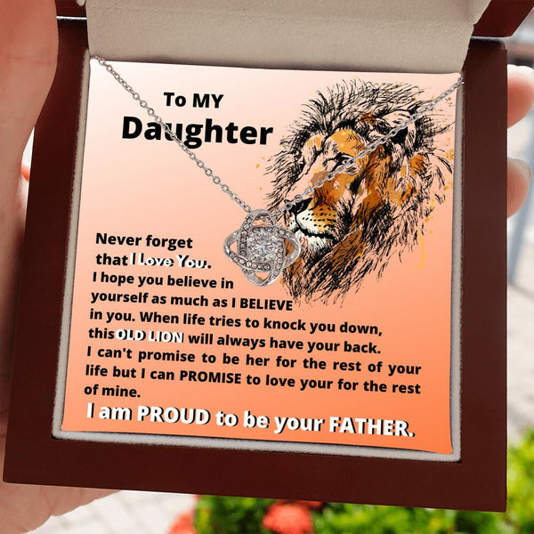 To My Daughter - The Love Knot Necklace - Never forget I love You Jewelry ShineOn Fulfillment Mahogany Style Luxury Box (w/LED)