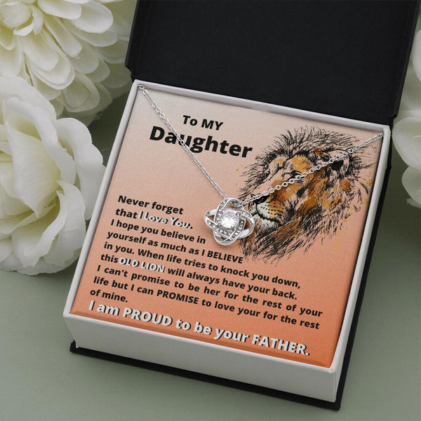 To My Daughter - The Love Knot Necklace - Never forget I love You Jewelry ShineOn Fulfillment Two Toned Box 