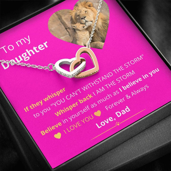 To My Daughter - This Old Lion Will Always Have Your Back - Interlocking hearts Necklace (Pink Card) Jewelry ShineOn Fulfillment Standard Box 