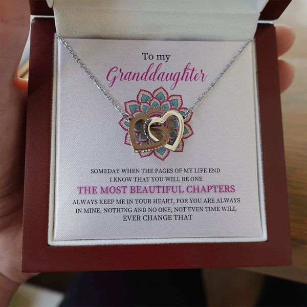 To my Granddaughter - Interlocking hearts Necklace Jewelry ShineOn Fulfillment Mahogany Style Luxury Box (w/LED) 