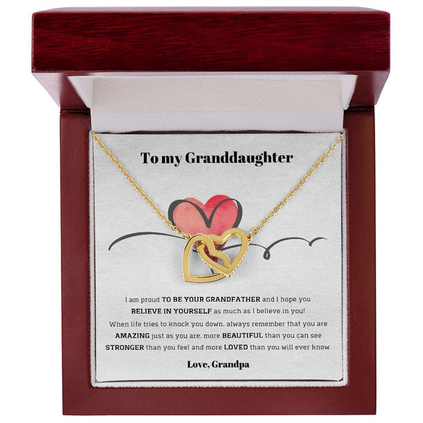 To My Granddaughter, love Grandpa - Interlocking Hearts necklace Jewelry ShineOn Fulfillment 18K Yellow Gold Finish Luxury Box 