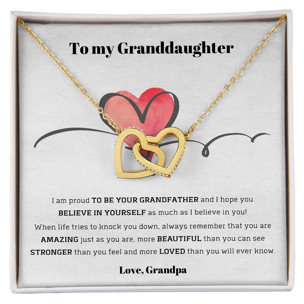 To My Granddaughter, love Grandpa - Interlocking Hearts necklace Jewelry ShineOn Fulfillment 18K Yellow Gold Finish Standard Box 