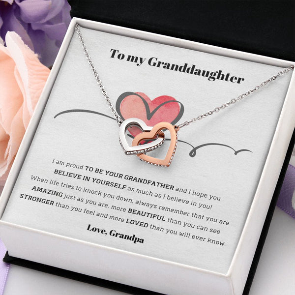 To My Granddaughter, love Grandpa - Interlocking Hearts necklace Jewelry ShineOn Fulfillment