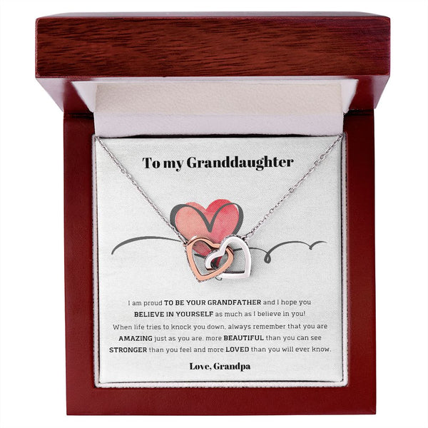 To My Granddaughter, love Grandpa - Interlocking Hearts necklace Jewelry ShineOn Fulfillment Polished Stainless Steel & Rose Gold Finish Luxury Box 
