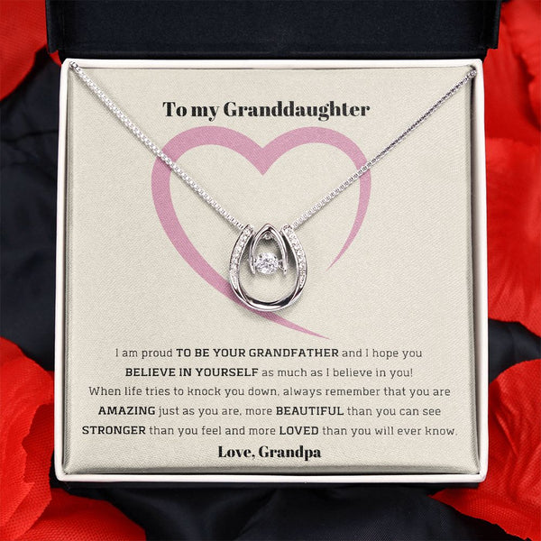 To My Granddaughter, love Grandpa - Lucky in Love Necklace Jewelry ShineOn Fulfillment Two Tone Box 