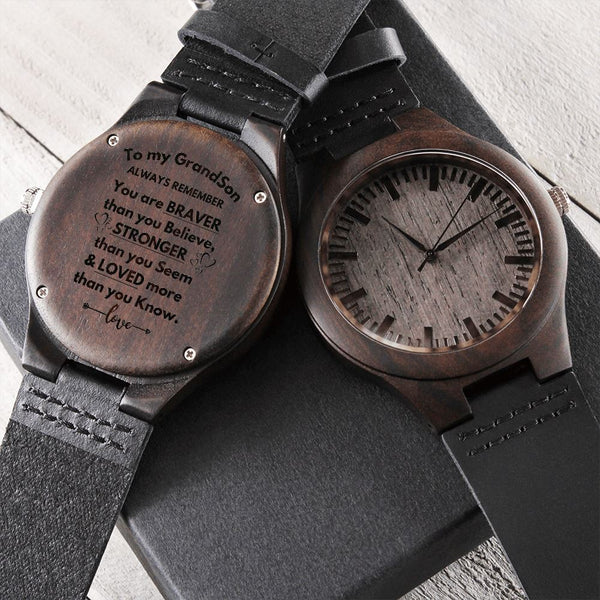 To my Grandson, Always Remember - Engraved Wooden Watch Watches ShineOn Fulfillment