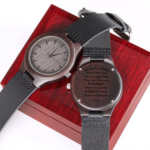 To my Grandson, Always Remember - Engraved Wooden Watch Watches ShineOn Fulfillment Luxury Box 