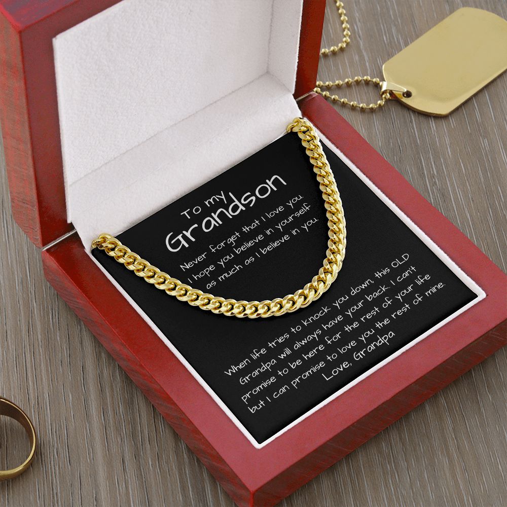 To my Grandson - Cuban Link Chain Necklace Jewelry ShineOn Fulfillment 14K Yellow Gold Finish Luxury Box 