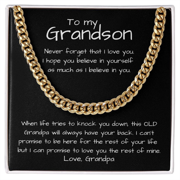 To my Grandson - Cuban Link Chain Necklace Jewelry ShineOn Fulfillment 14K Yellow Gold Finish Standard Box 