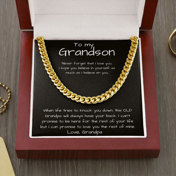 To my Grandson - Cuban Link Chain Necklace Jewelry ShineOn Fulfillment Cuban Link Chain (14K Gold Over Stainless Steel)