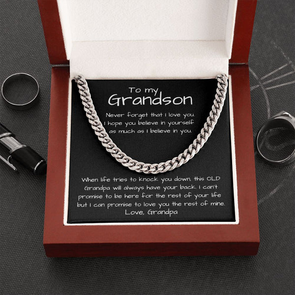 To my Grandson - Cuban Link Chain Necklace Jewelry ShineOn Fulfillment Stainless Steel Luxury Box 
